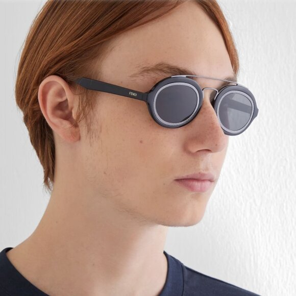 NEW FENDI SUNGLASSES, ROUND BLACK UNISEX EYEWEAR FENDI - Picture 4 of 6